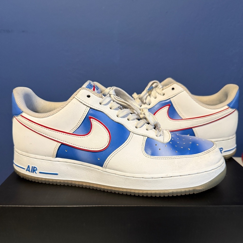 Nike Air Force 1 White and Blue with Red Trim